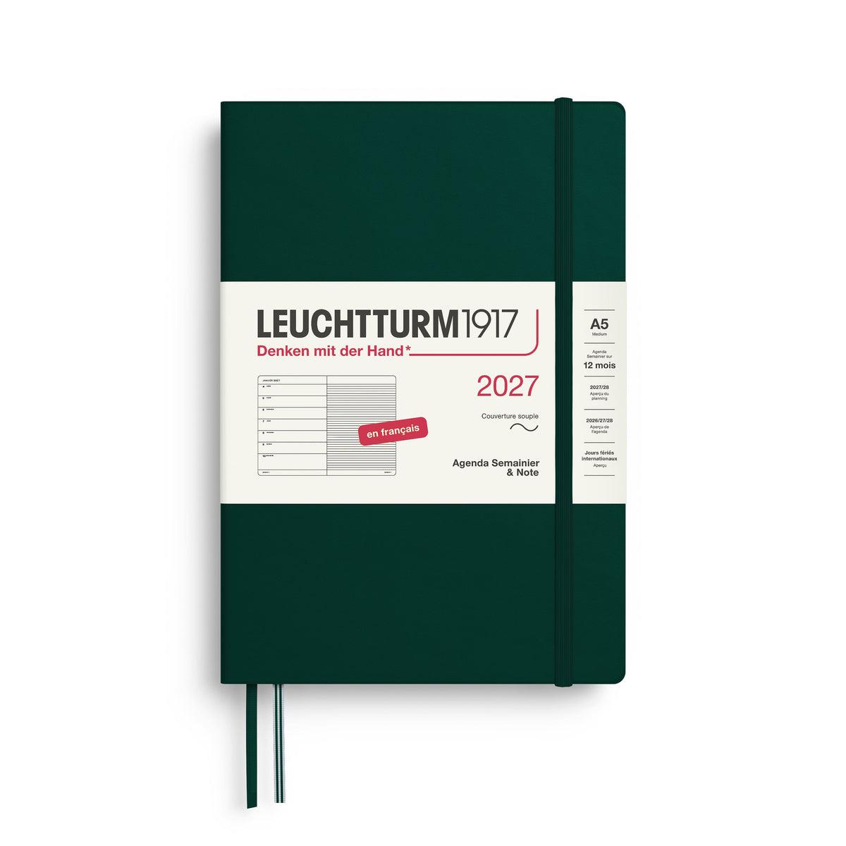 Agenda Semainier & Note Ligné 2027 LEUCHTTURM1917, Français - A5 - Softcover - Forest Green - 4070292003788