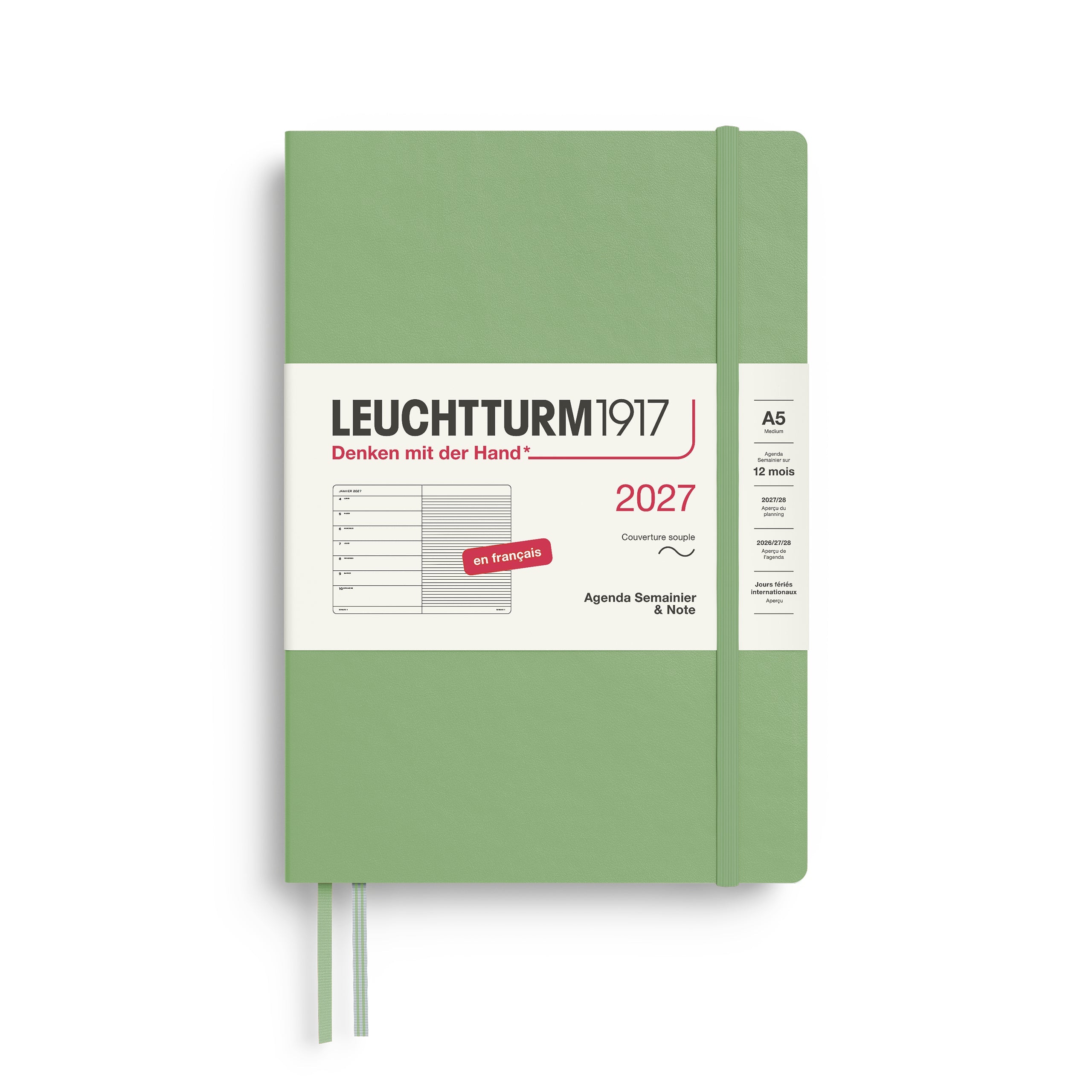 Agenda Semainier & Note Ligné 2027 LEUCHTTURM1917, Français - A5 - Softcover - Sage - 4070292003771
