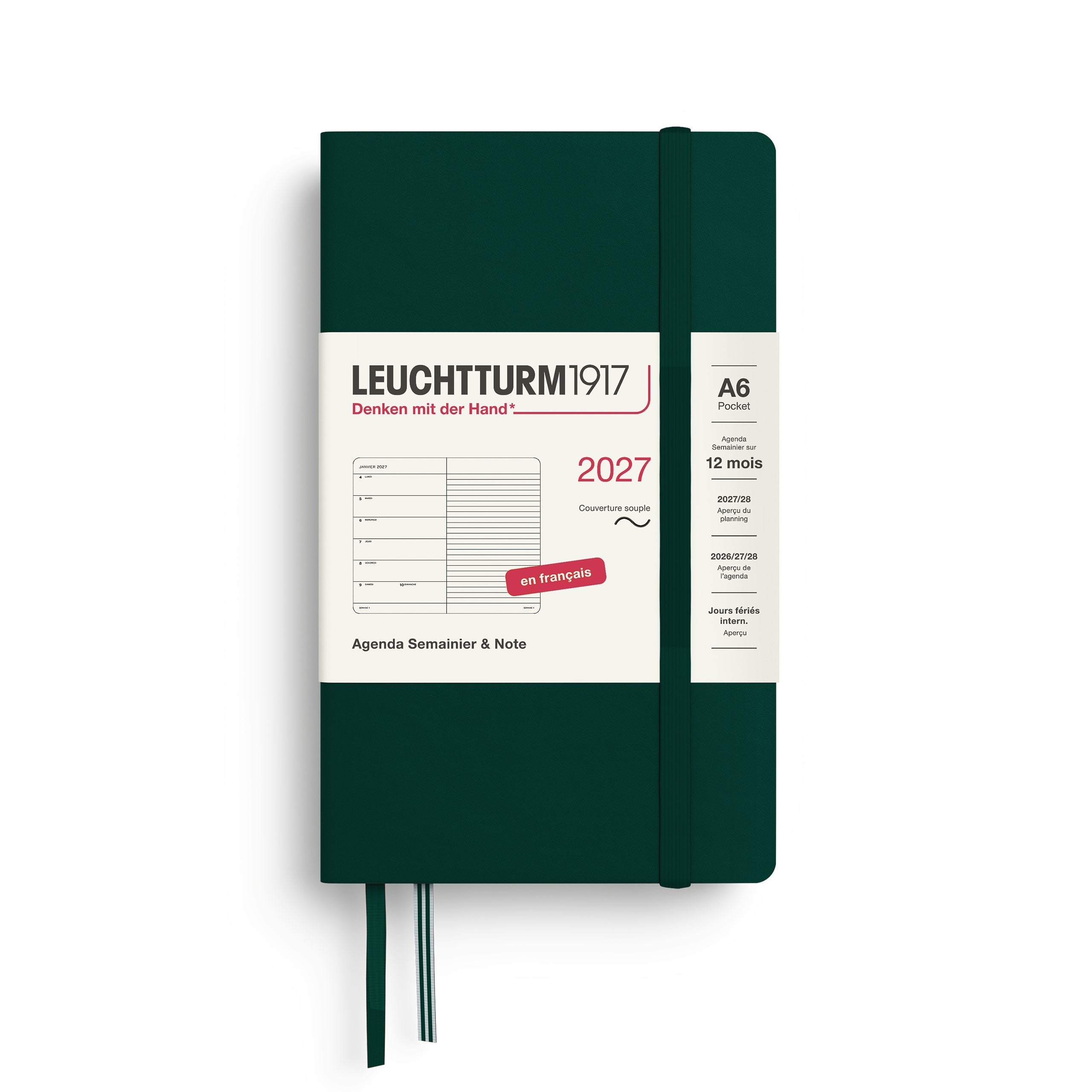 Agenda Semainier & Note Ligné 2027 LEUCHTTURM1917, Français - A6 - Softcover - Forest Green - 4070292003870
