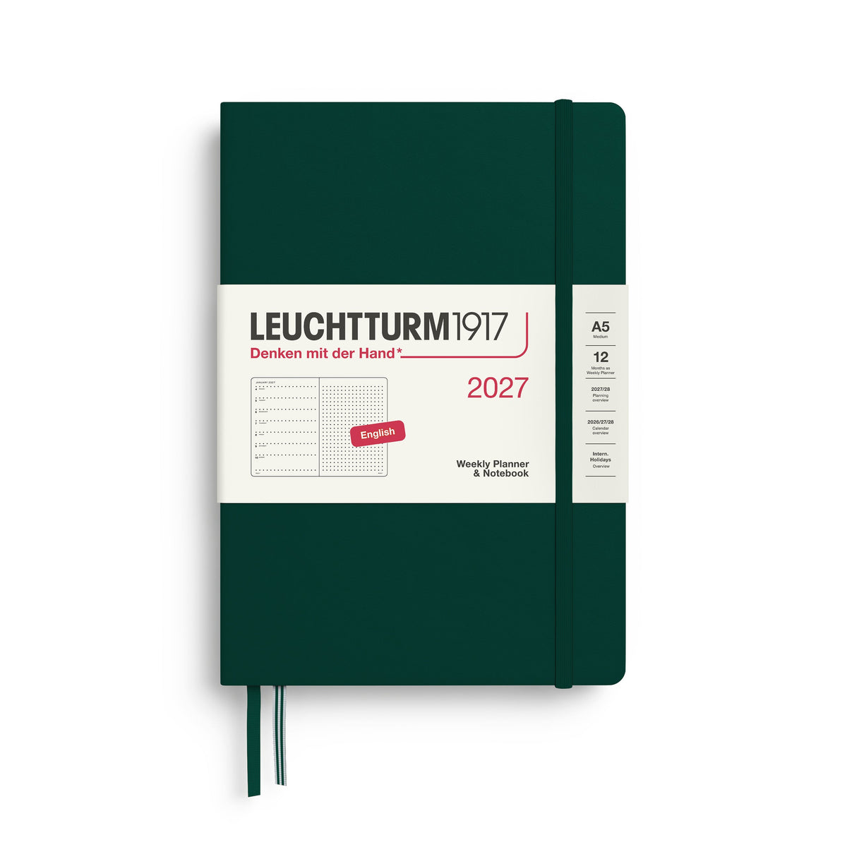 Agenda Semainier & Note Pointillé 2027 LEUCHTTURM1917, Anglais - A5 - Hardcover - Forest Green - 4070292002484