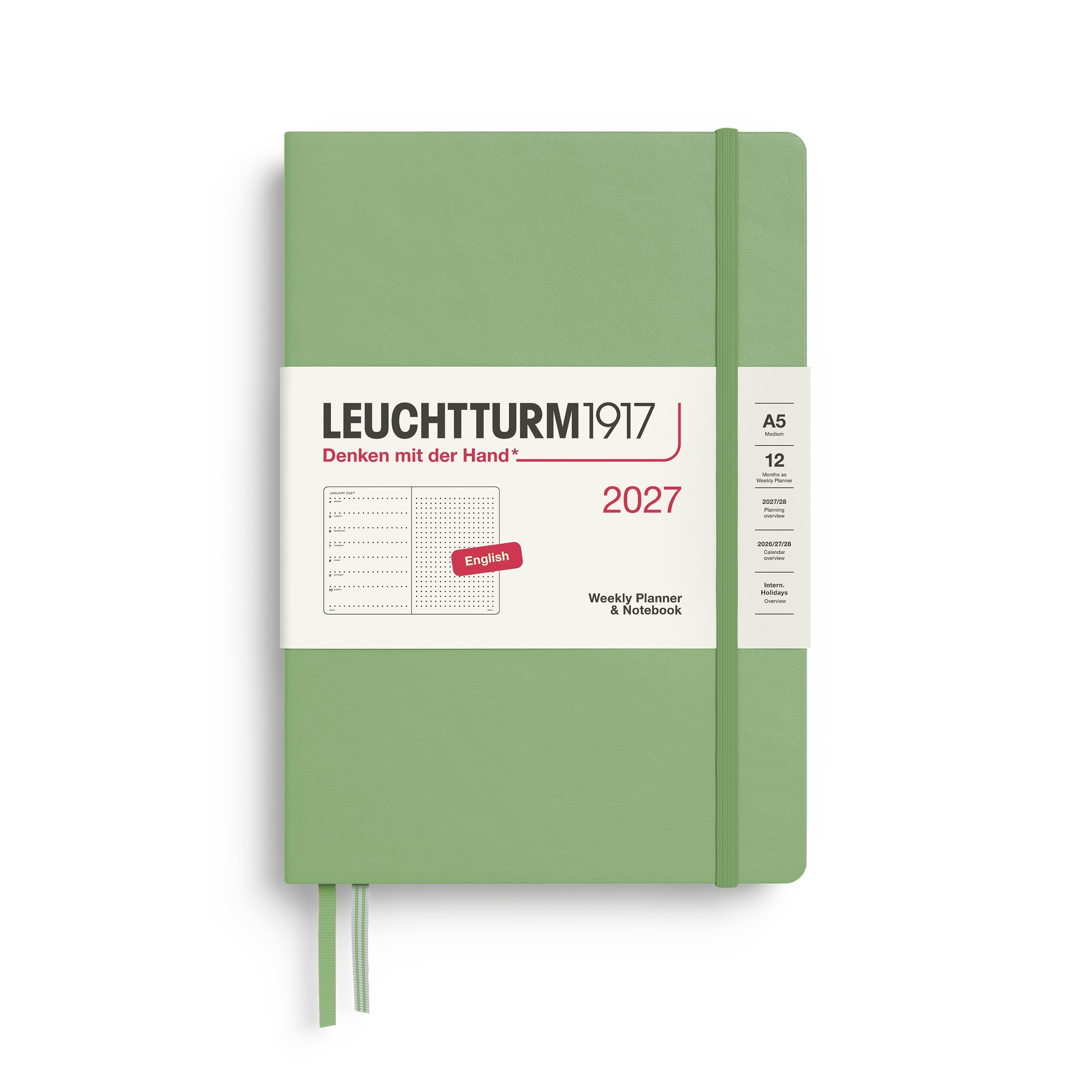 Agenda Semainier & Note Pointillé 2027 LEUCHTTURM1917, Anglais - A5 - Hardcover - Sauge - 4070292002477