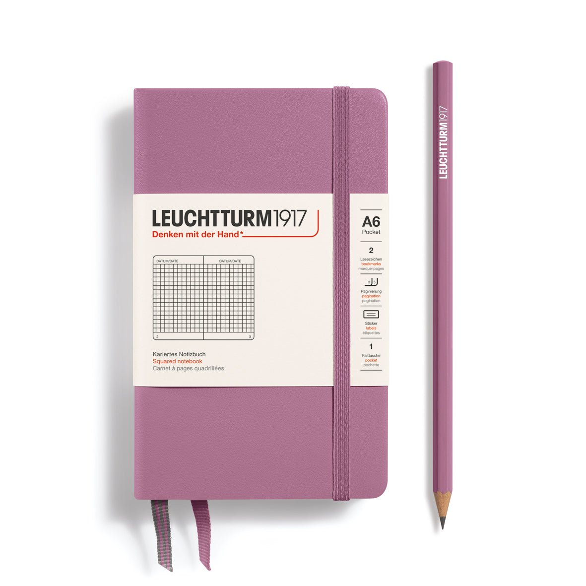 Carnet LEUCHTTURM1917 Classic - A6 - Hardcover - Quadrillé - Dusty Rose -