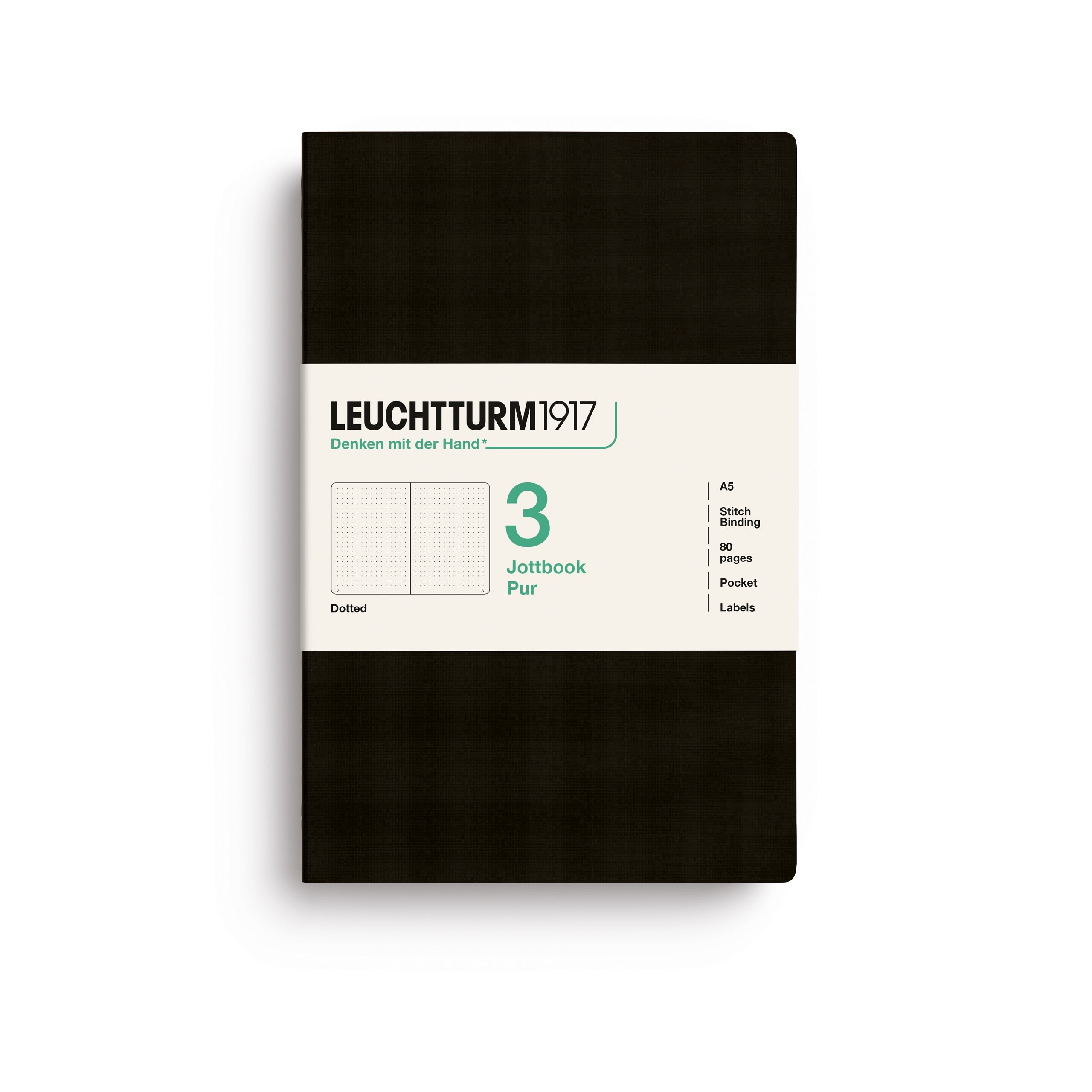 Carnet LEUCHTTURM1917 Jottbook Pur - A5 - Softcover - Pointillé - Black - 4070292006291