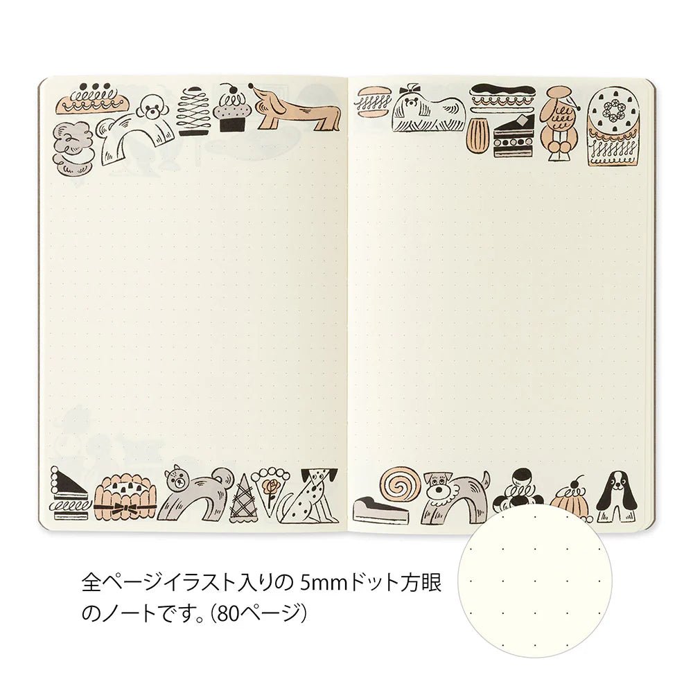 Carnet MIDORI Notebook Yuru Log - B6 - Pointillé - Gourmandises & Animaux -