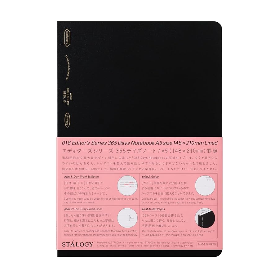 Carnet STÁLOGY 365Days Notebook - A5 - Softcover - Ligné - Black - 4904140082086