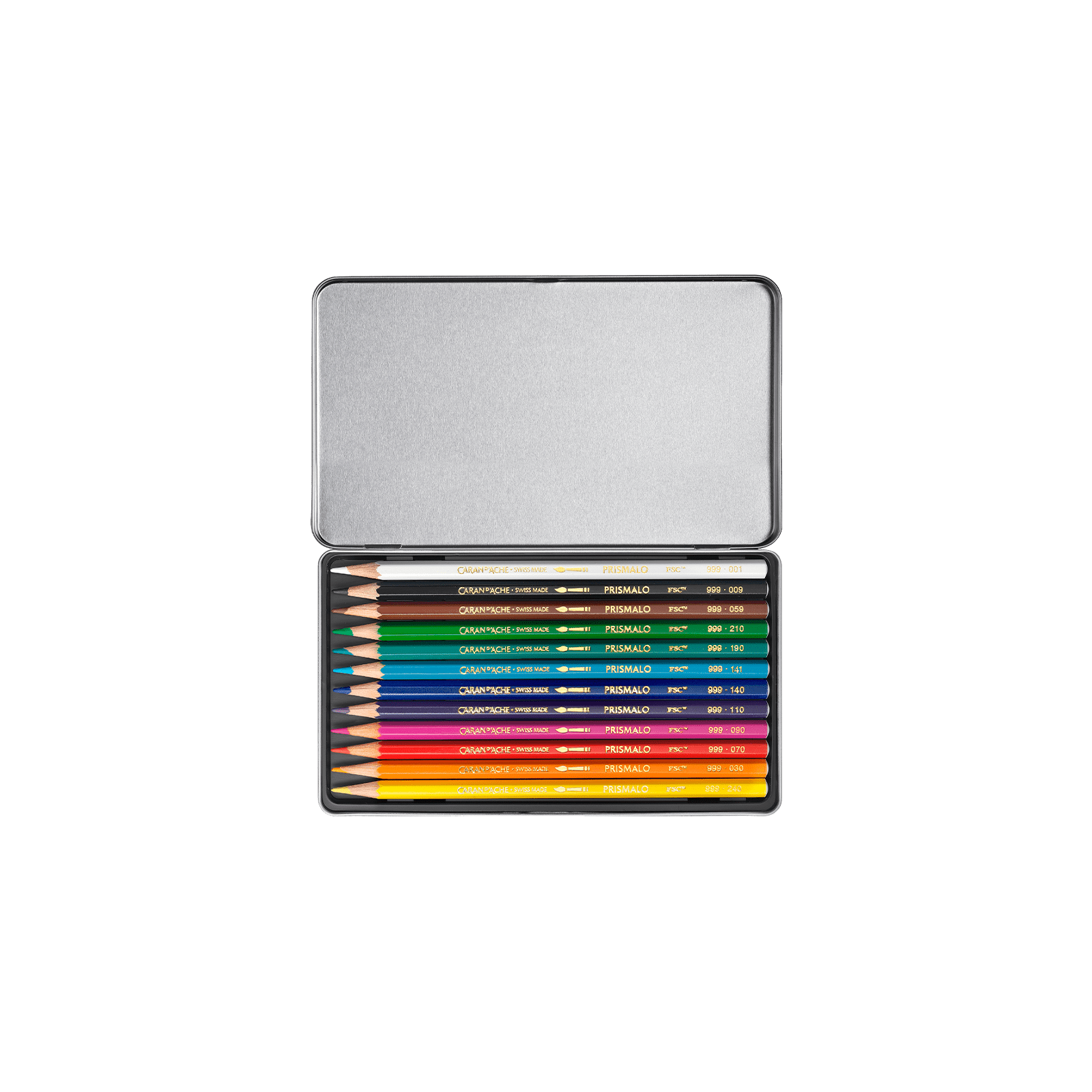 Crayons de couleur aquarellables PRISMALO Aquarelle Jean Tinguely Sans Titre Édition Spéciale - Boîte métal 12 couleurs - CARAN D'ACHE - 7630002362337