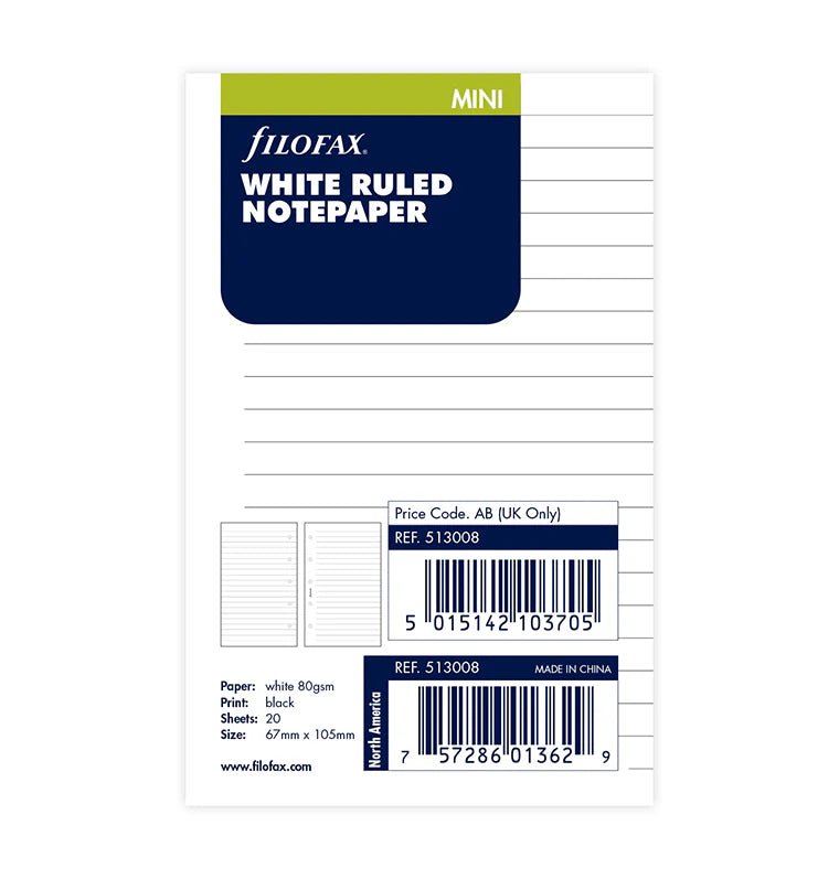 Feuilles de notes lignées FILOFAX - Blanc - Mini - Mini - Ligné - 5015142103705