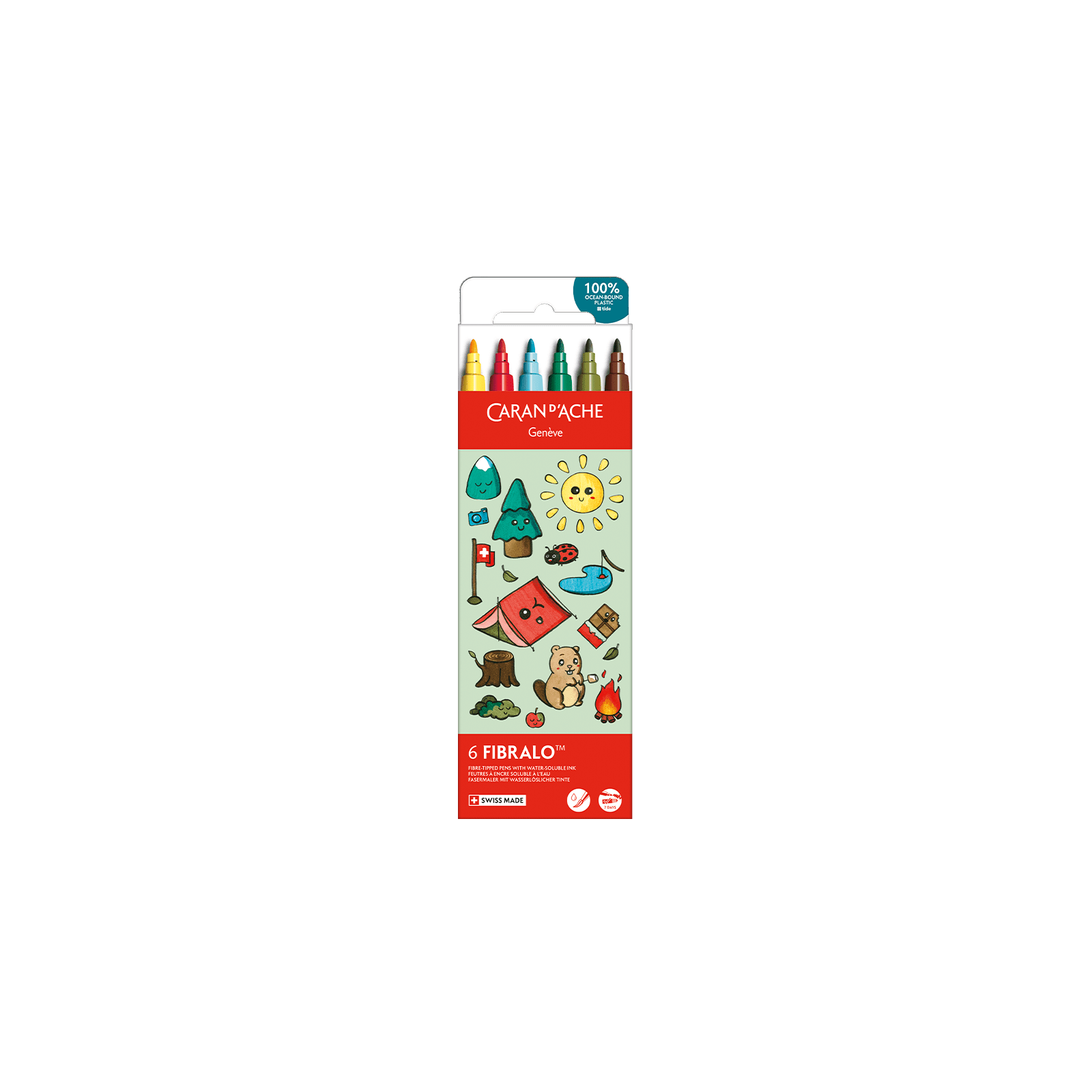 Feutres aquarellables FIBRALO - Set 6 couleurs Kawaii Swiss Mountains - CARAN D'ACHE - 7630002364126