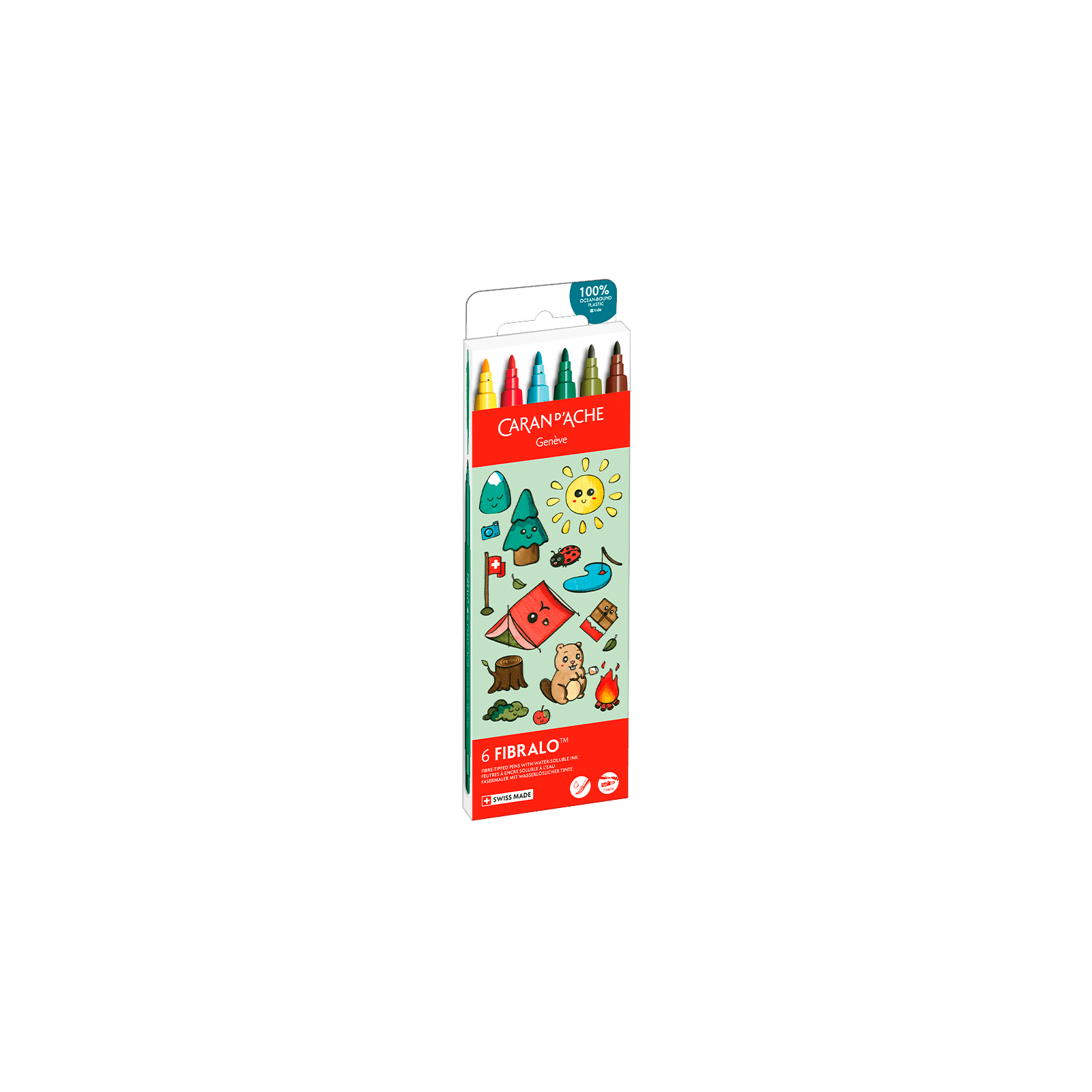 Feutres aquarellables FIBRALO - Set 6 couleurs Kawaii Swiss Mountains - CARAN D'ACHE - 7630002364126