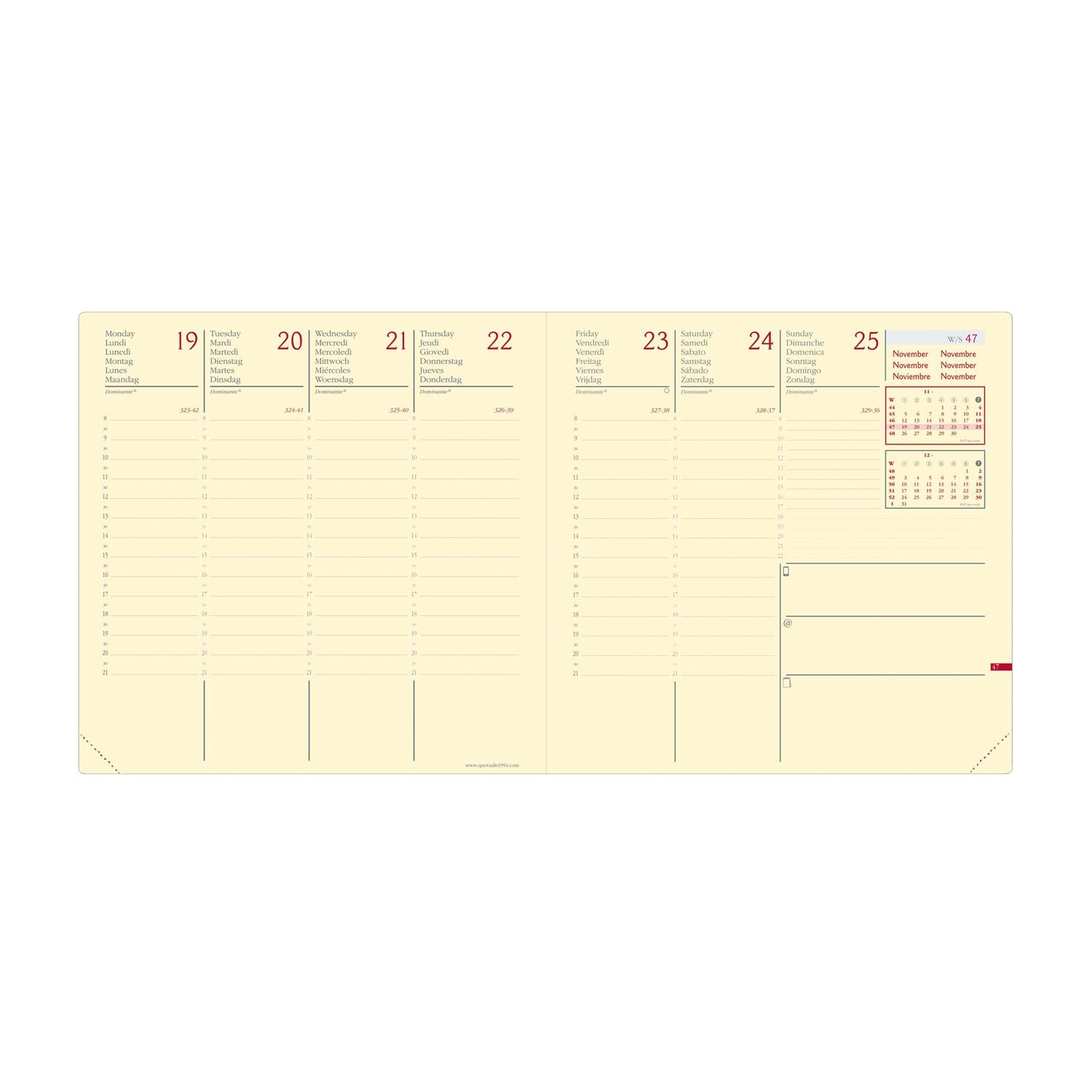 Agenda 2027 QUO VADIS Exécutif Prestige - 16 x 16 cm - 1 semaine sur 2 pages - Orientation verticale - Marlow bordeaux