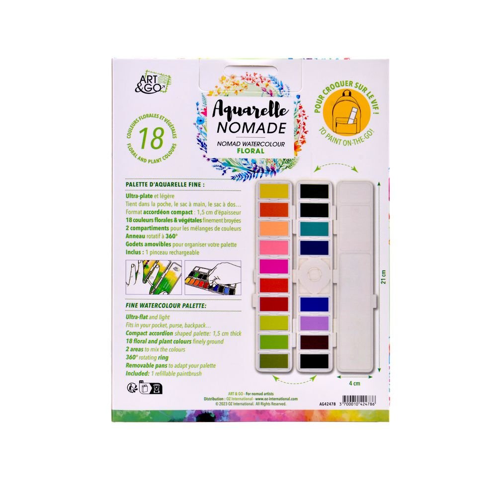 Palette Aquarelle Accordéon ART & GO - Boîte 18 couleurs Floral - OZ INTERNATIONAL - 3700010424786