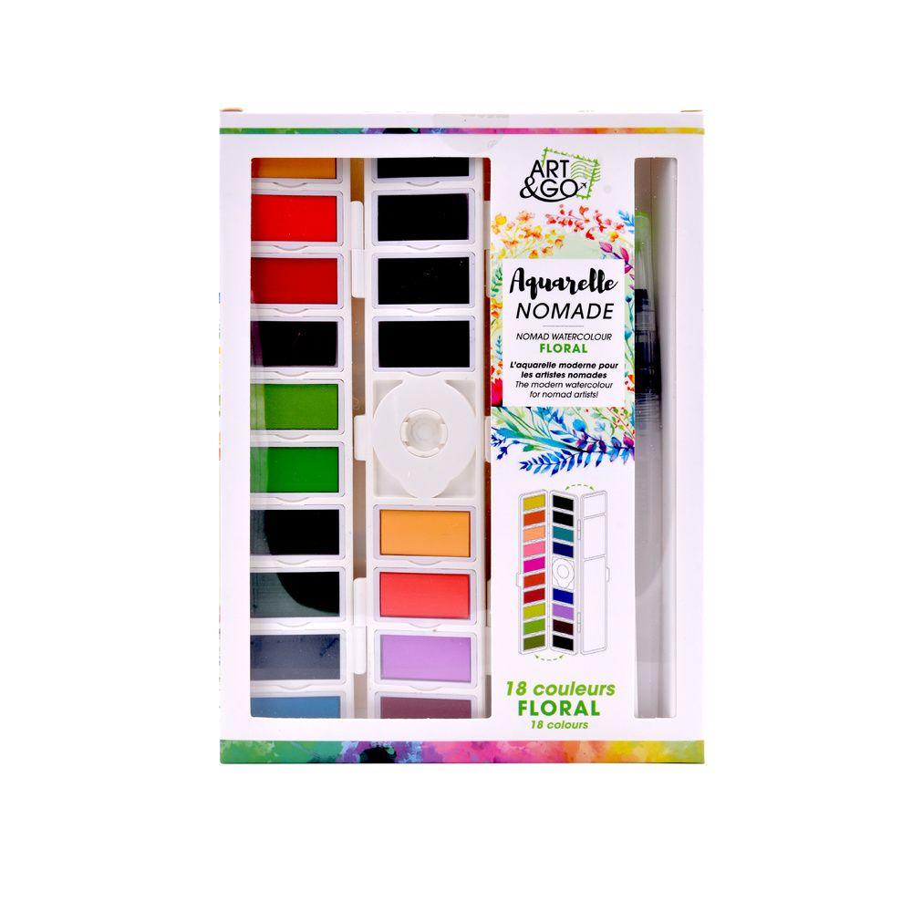 Palette Aquarelle Accordéon ART & GO - Boîte 18 couleurs Floral - OZ INTERNATIONAL - 3700010424786