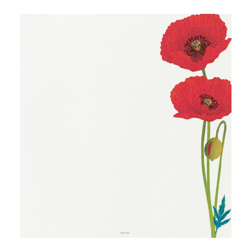 Papier à lettres MIDORI washi - 177 x 168 mm - Coquelicots -