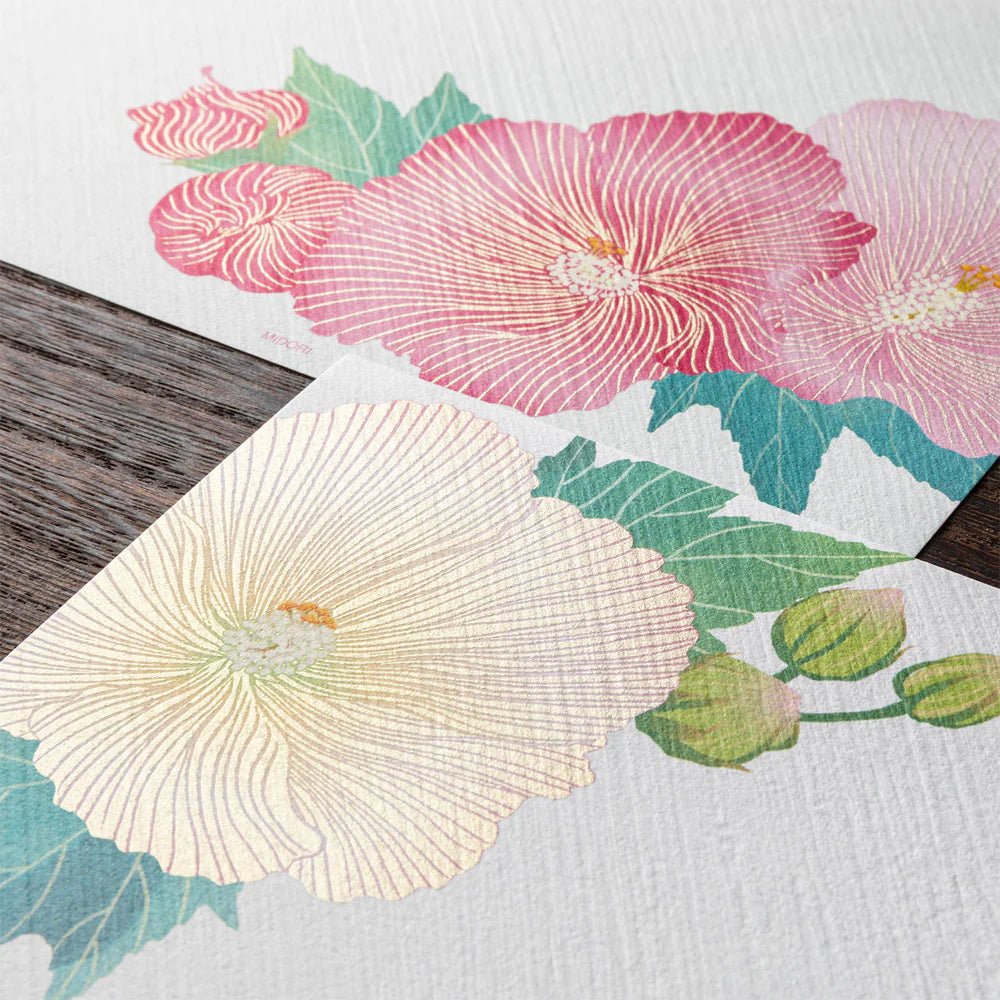 Papier à lettres MIDORI washi - 177 x 168 mm - Hibiscus - 4902805810319