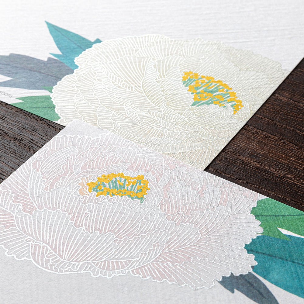 Papier à lettres MIDORI washi - 177 x 168 mm - Pivoines d'Hiver - 4902805810067
