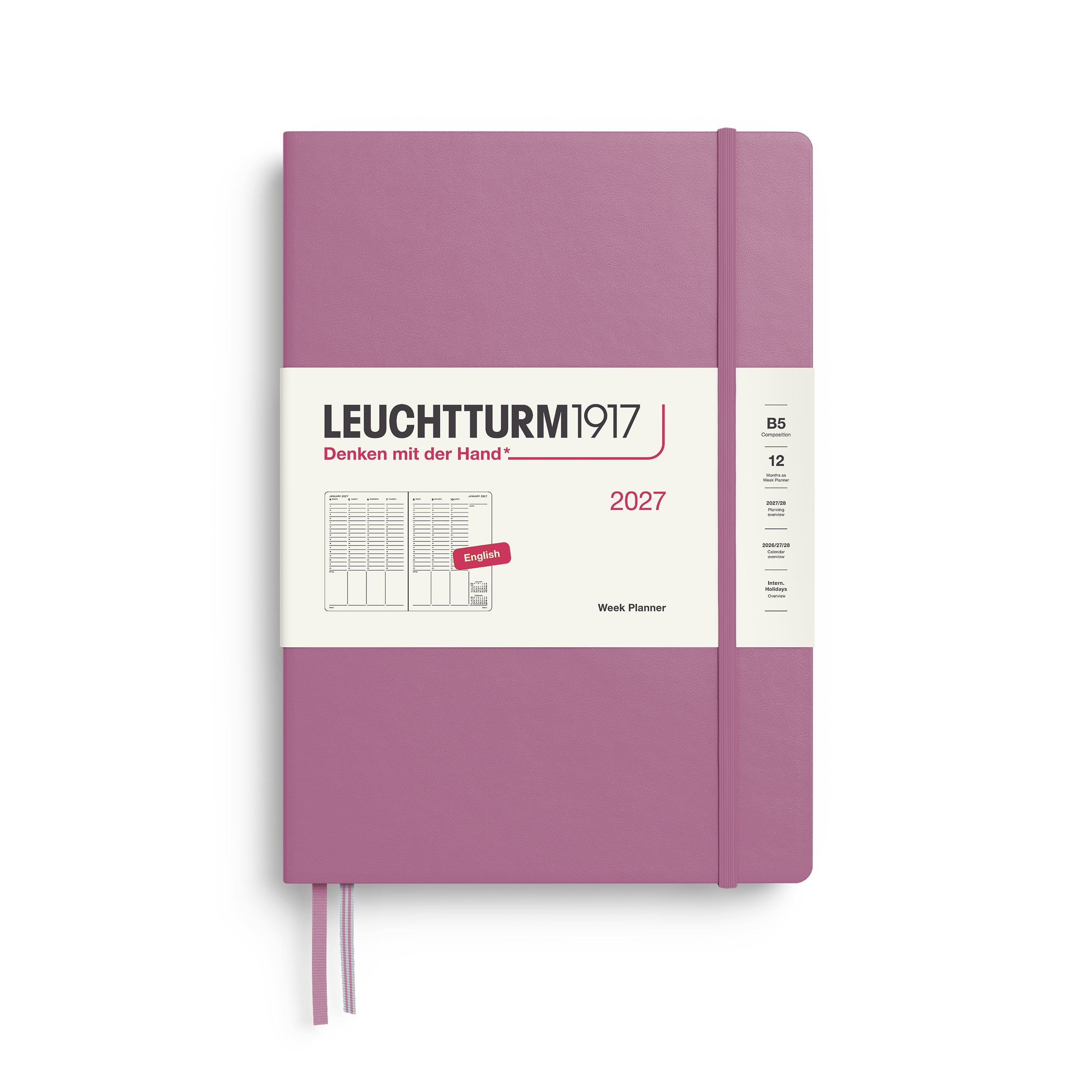 Planificateur Semainier 2027 LEUCHTTURM1917, Anglais - B5 - Hardcover - Dusty Rose - 4070292002958
