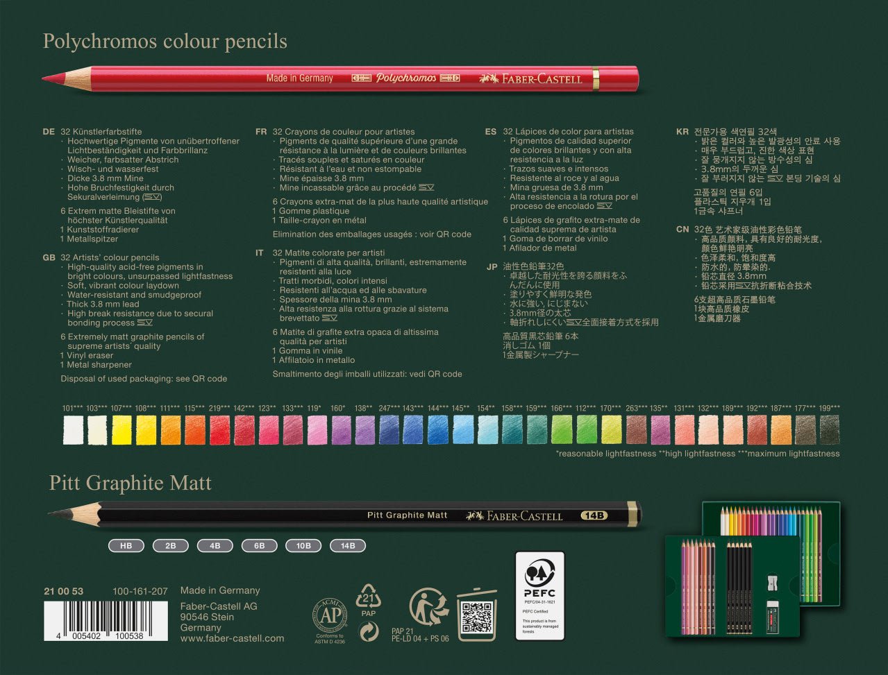 POLYCHROMOS & PITT GRAPHITE MATT - Coffret 40 Couleurs - 4005402100538