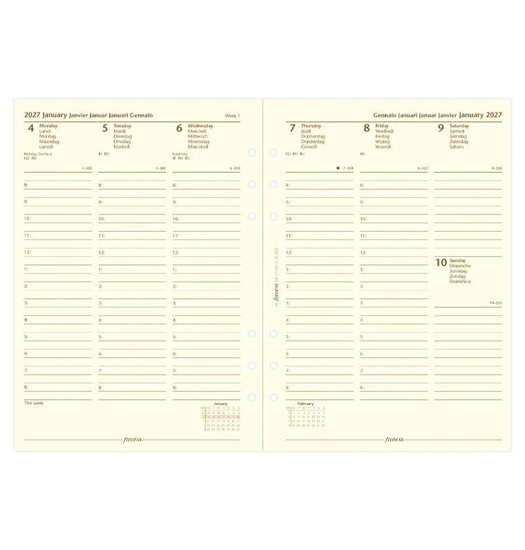 Recharge agenda 2027 FILOFAX - A5 - Semaine sur deux pages (multilingue) - 5059145621392