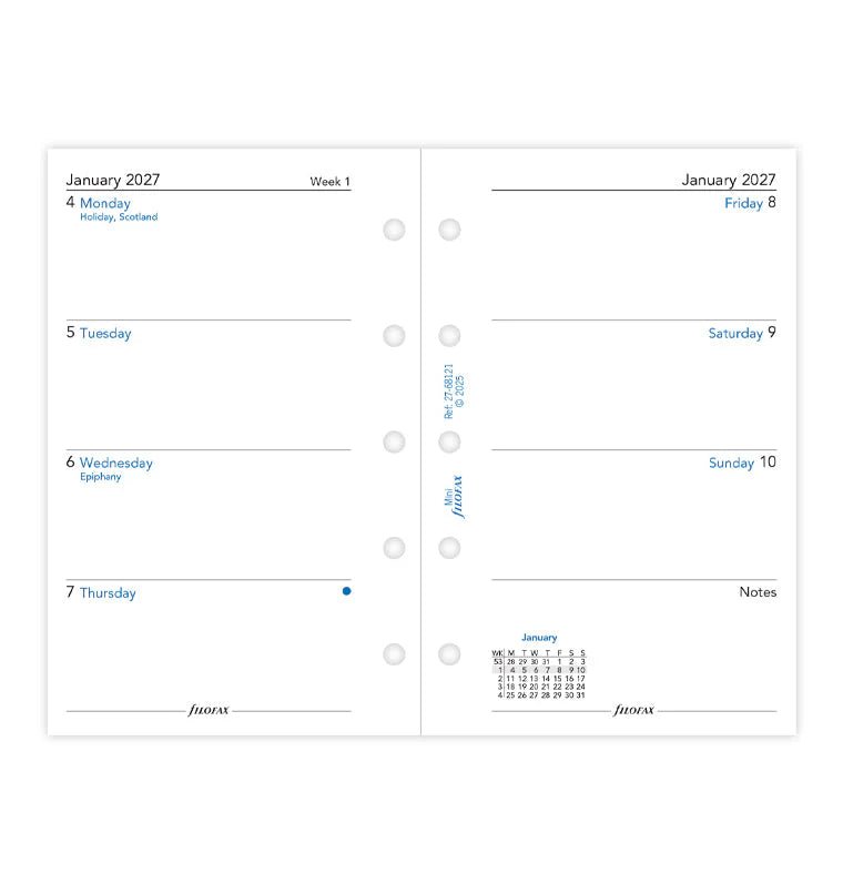 Recharge agenda 2027 FILOFAX - Mini - Semaine sur deux pages (anglais) - 5059145619634