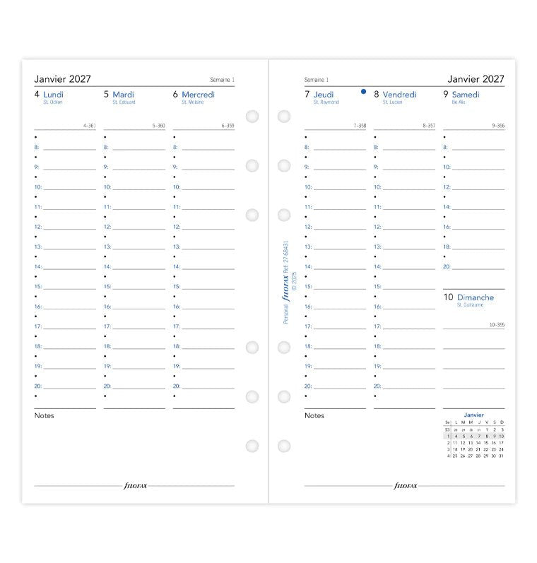 Recharge agenda 2027 FILOFAX - Personal - Semaine sur deux pages (français) - 5059145620739