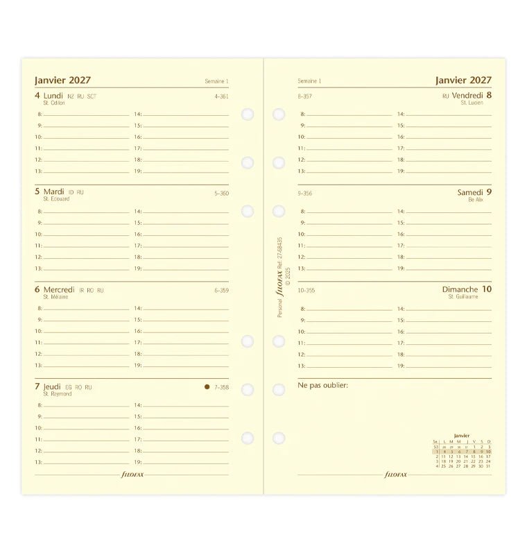 Recharge agenda 2027 FILOFAX - Personal - Semaine sur deux pages (français) - 5059145620777
