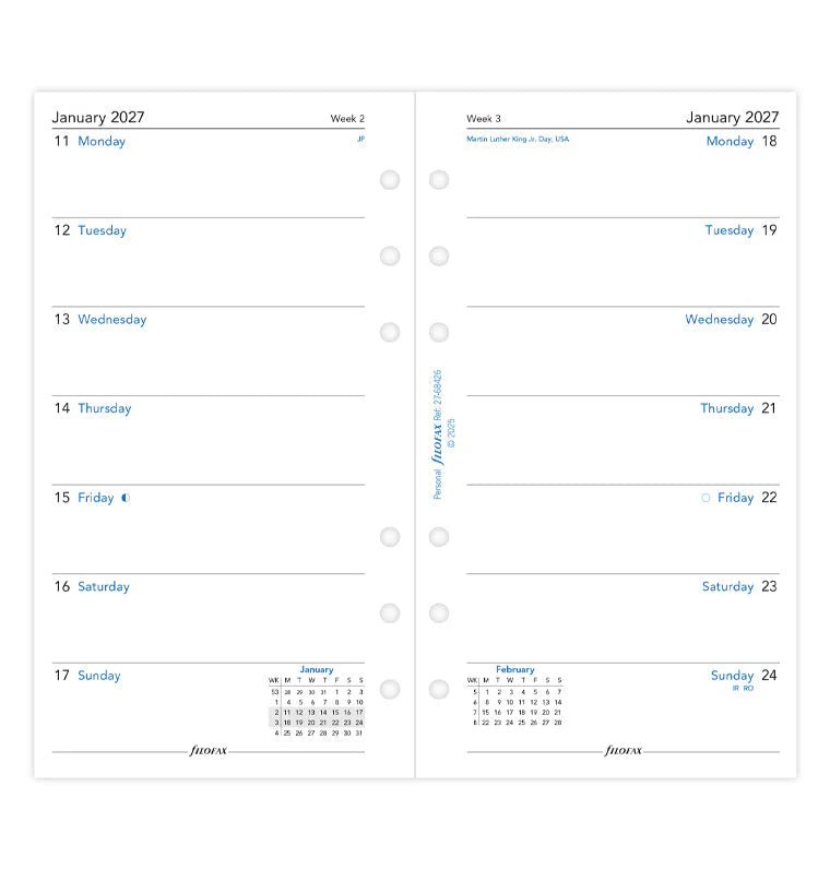 Recharge agenda 2027 FILOFAX - Personal - Semaine sur une page (anglais) - 5059145620678
