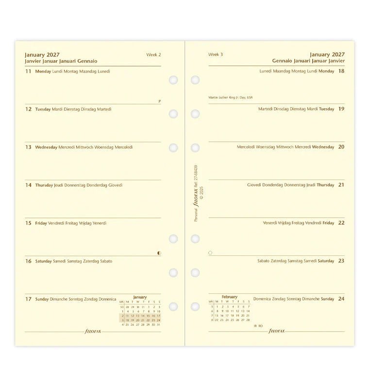 Recharge agenda 2027 FILOFAX - Personal - Semaine sur une page (multilingue) - 5059145620852