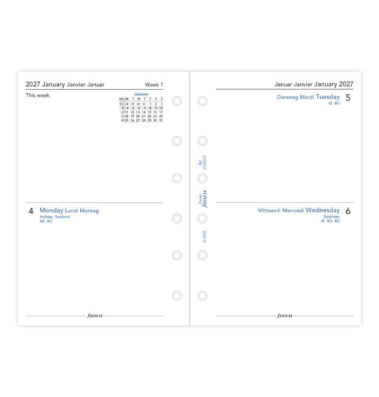 Recharge agenda 2027 FILOFAX - Pocket - Deux jours par page (multilingue) - 5059145619870