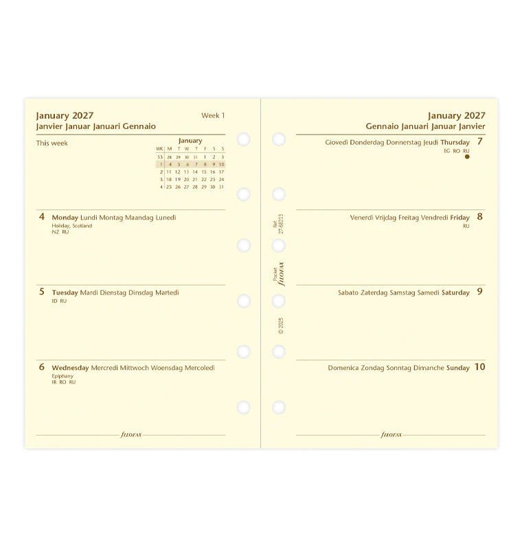 Recharge agenda 2027 FILOFAX - Pocket - Semaine sur deux pages (multilingue) - 5059145619818