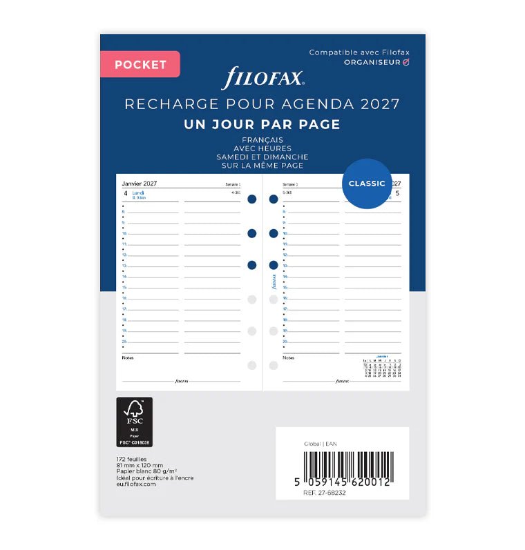 Recharge agenda 2027 FILOFAX - Pocket - Un jour par page (français) - 5059145620012