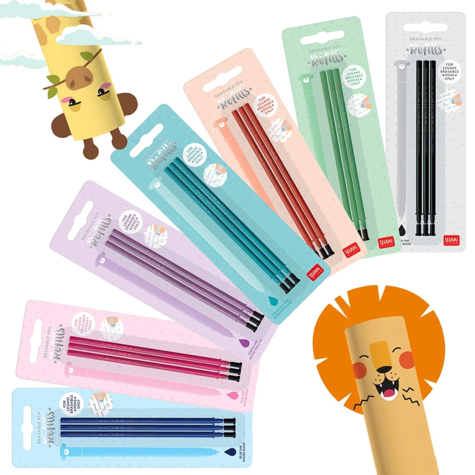 Set de 3 recharges LEGAMI pour stylo à encre gel effaçable - Rose - 8052461965949