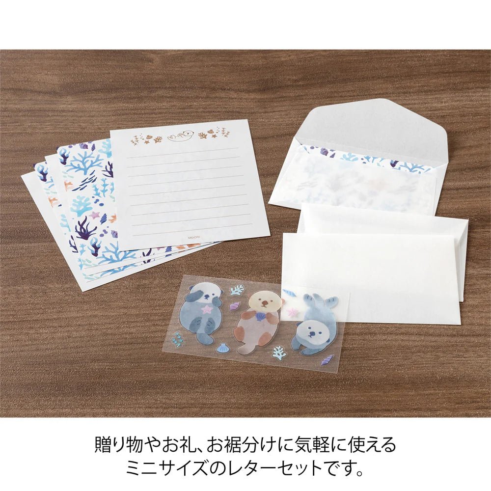 Set de correspondance MIDORI Mini Letter Set Stickers - Loutre de mer - 4902805869454