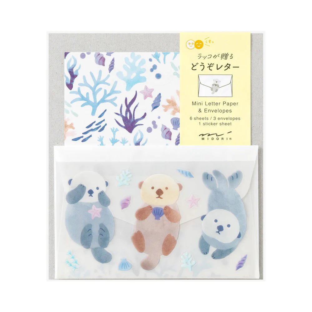 Set de correspondance MIDORI Mini Letter Set Stickers - Loutre de mer - 4902805869454