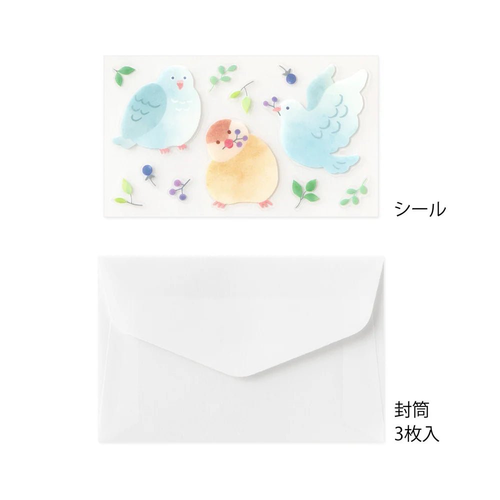 Set de correspondance MIDORI Mini Letter Set Stickers - Oiseaux - 4902805869447