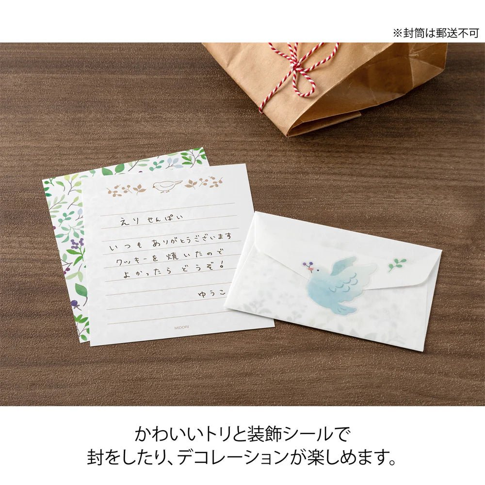 Set de correspondance MIDORI Mini Letter Set Stickers - Oiseaux - 4902805869447