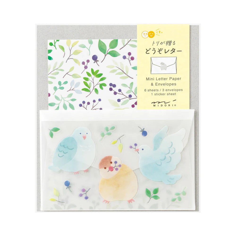Set de correspondance MIDORI Mini Letter Set Stickers - Oiseaux - 4902805869447