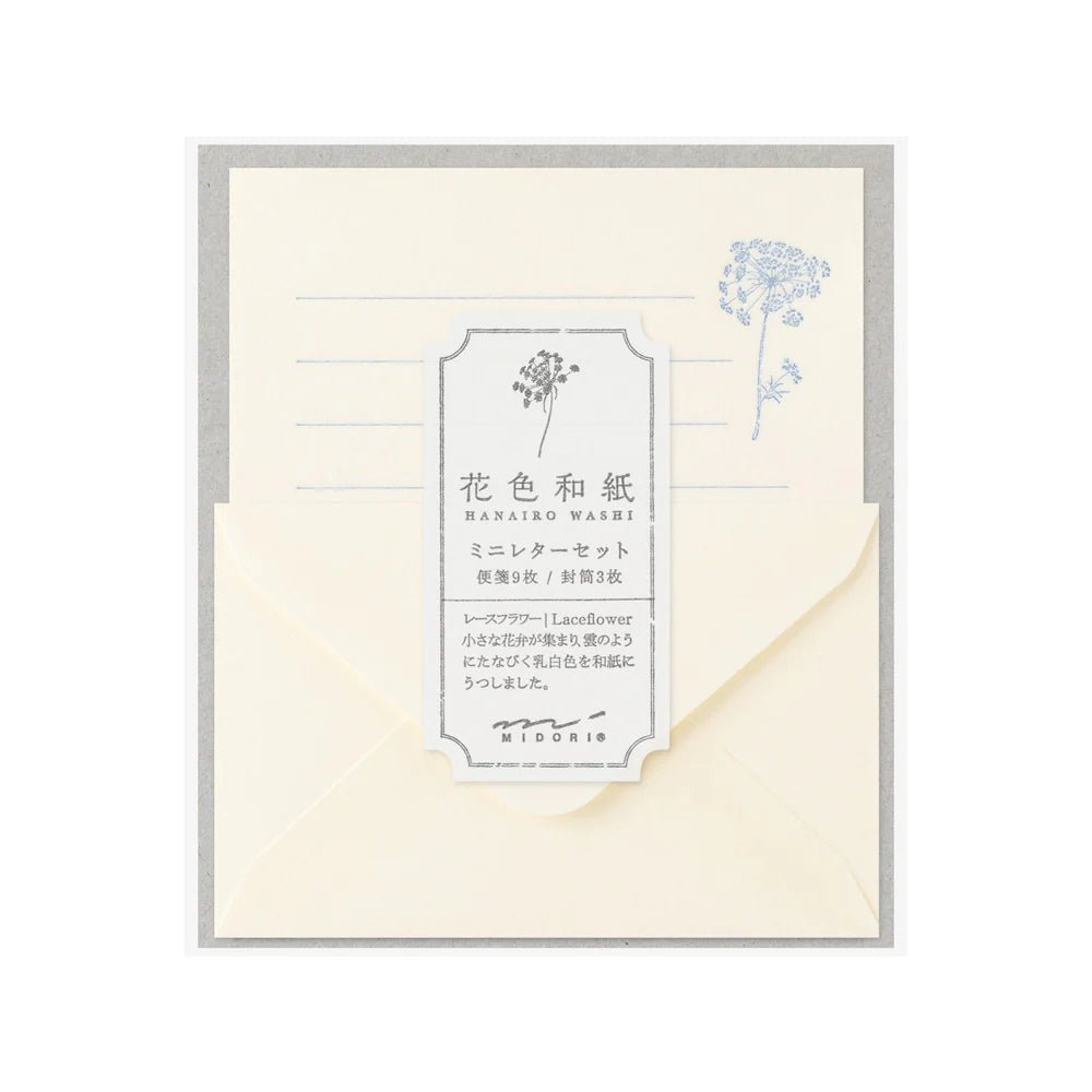 Set de correspondance MIDORI Mini Letter Set Washi Hanairo - Blanc - 4902805869379