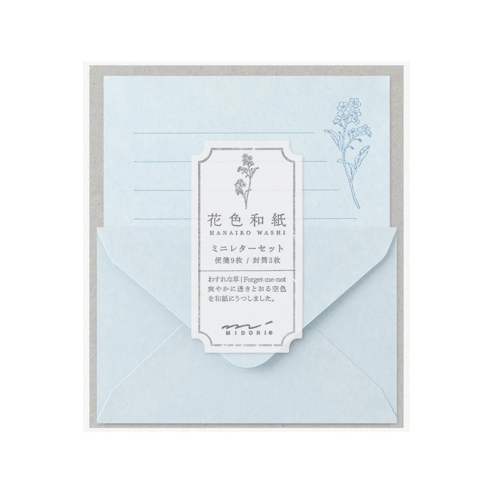 Set de correspondance MIDORI Mini Letter Set Washi Hanairo - Bleu - 4902805869416