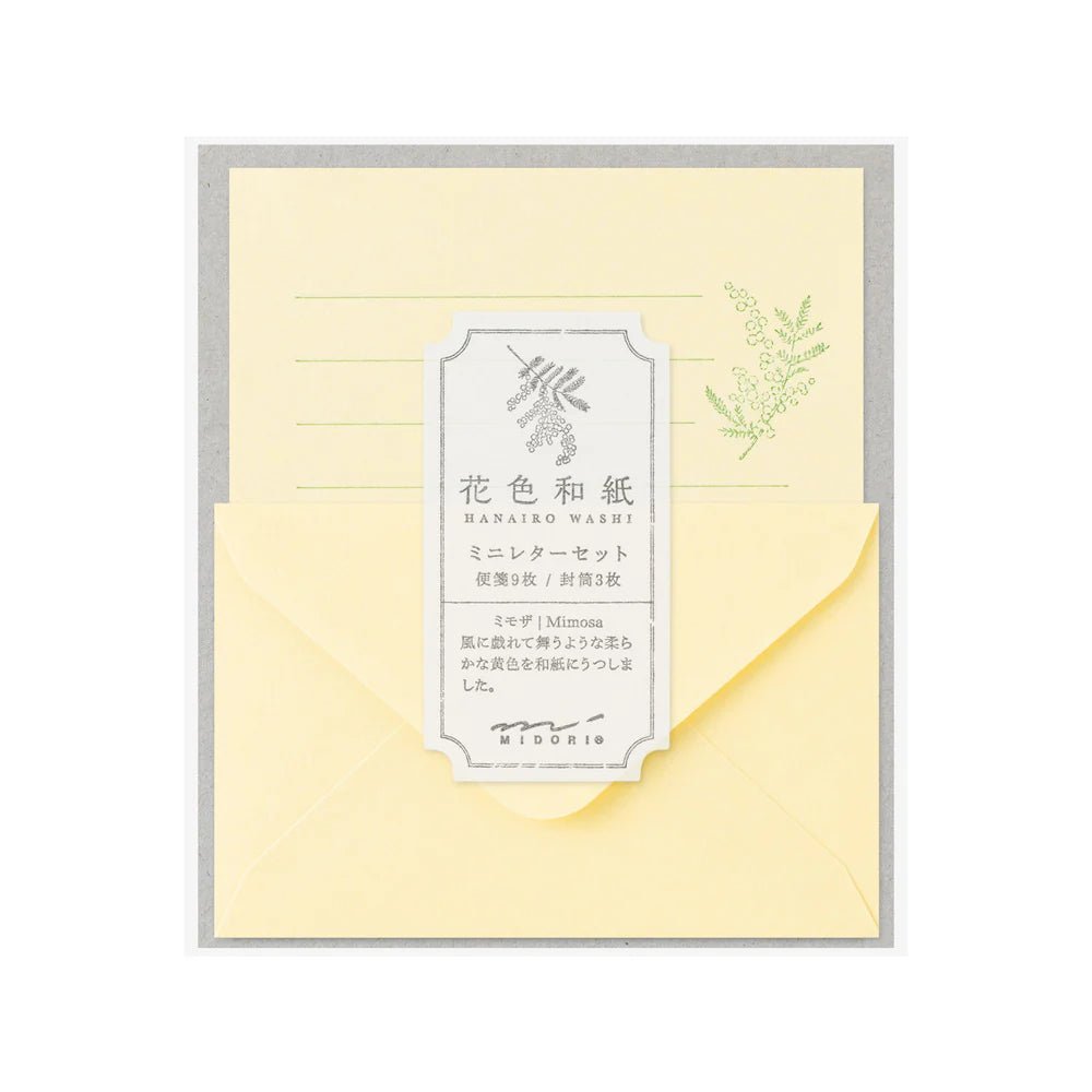 Set de correspondance MIDORI Mini Letter Set Washi Hanairo - Jaune - 4902805869393