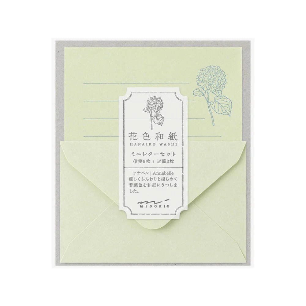 Set de correspondance MIDORI Mini Letter Set Washi Hanairo - Vert - 4902805869409