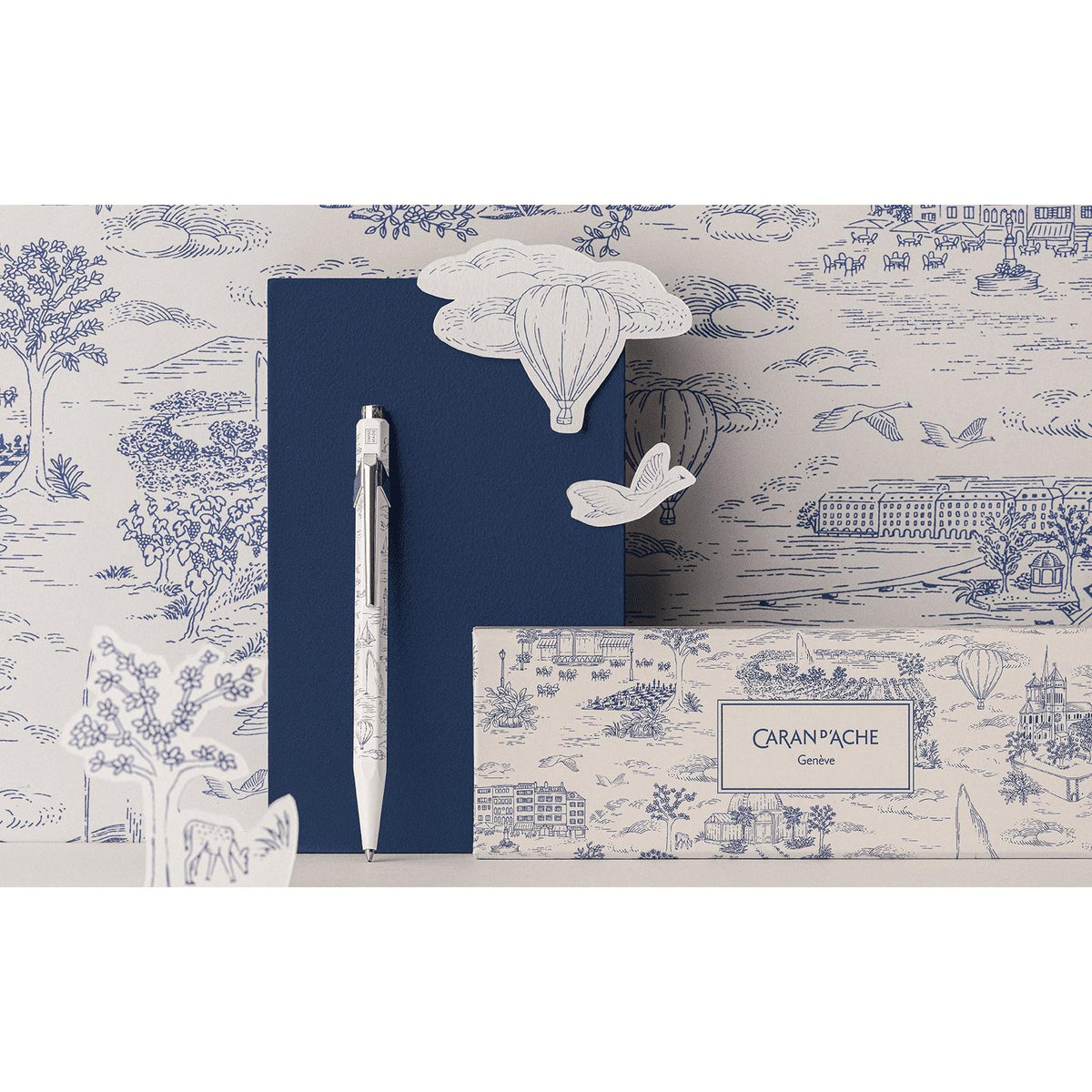 Stylo bille CARAN D'ACHE 849 Toile de Jouy Geneva Edition - Blanc - 7630002365680