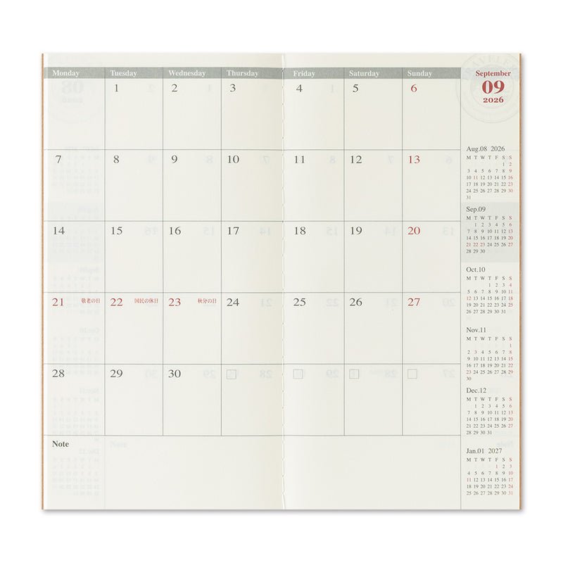 TRAVELER'S notebook - agenda mensuel 2026 (regular size) -
