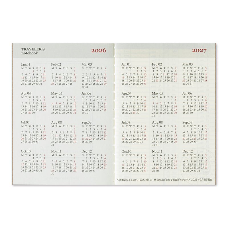 TRAVELER'S notebook - agenda semainier 2026 (passport size) -