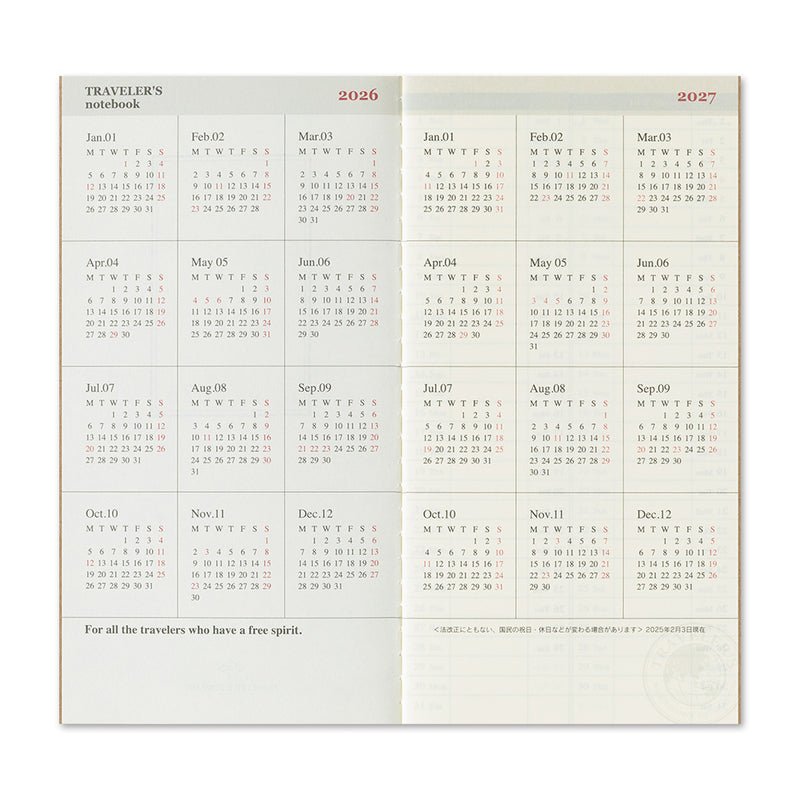 TRAVELER'S notebook - agenda semainier 2026 (regular size) -