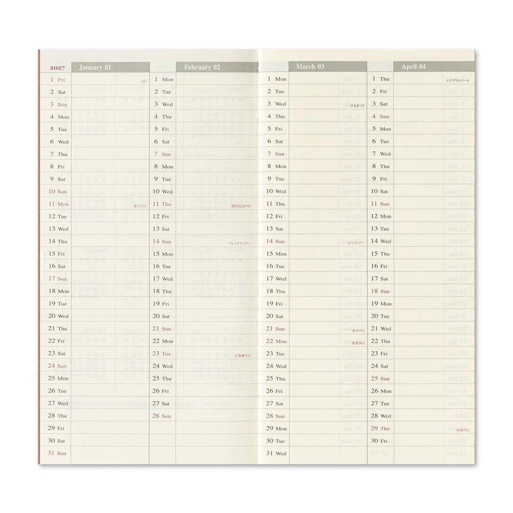 TRAVELER'S notebook - agenda semainier 2027 avec notes (regular size) -