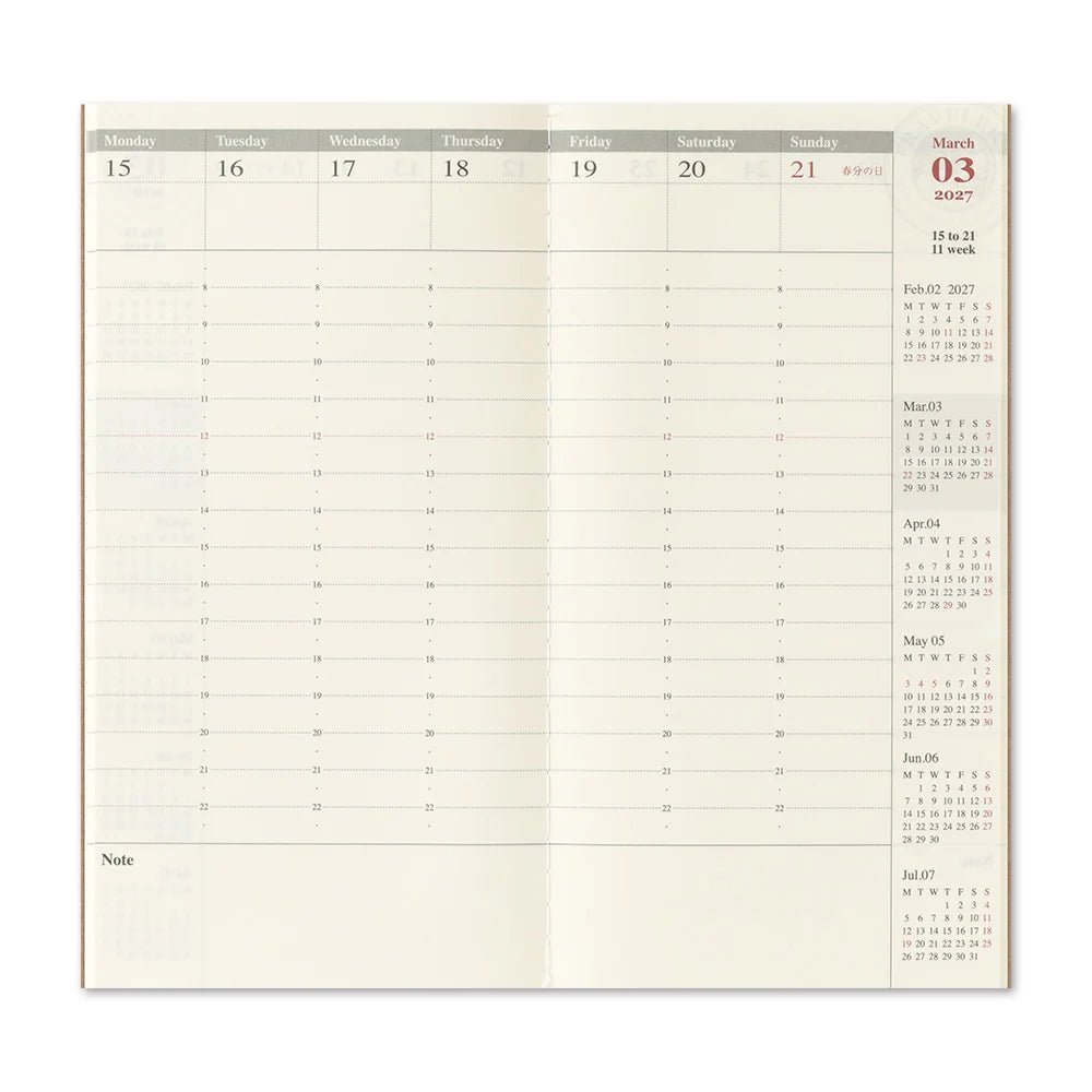 TRAVELER'S notebook - agenda semainier 2027 avec notes (regular size) -