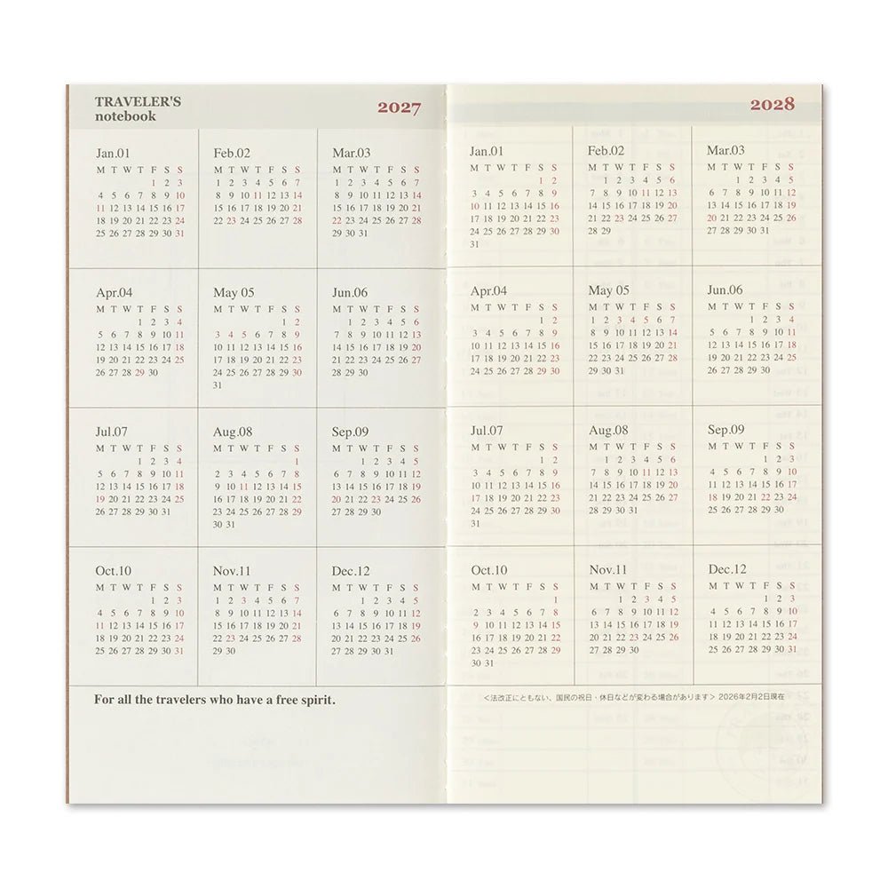 TRAVELER'S notebook - agenda semainier 2027 (regular size) -