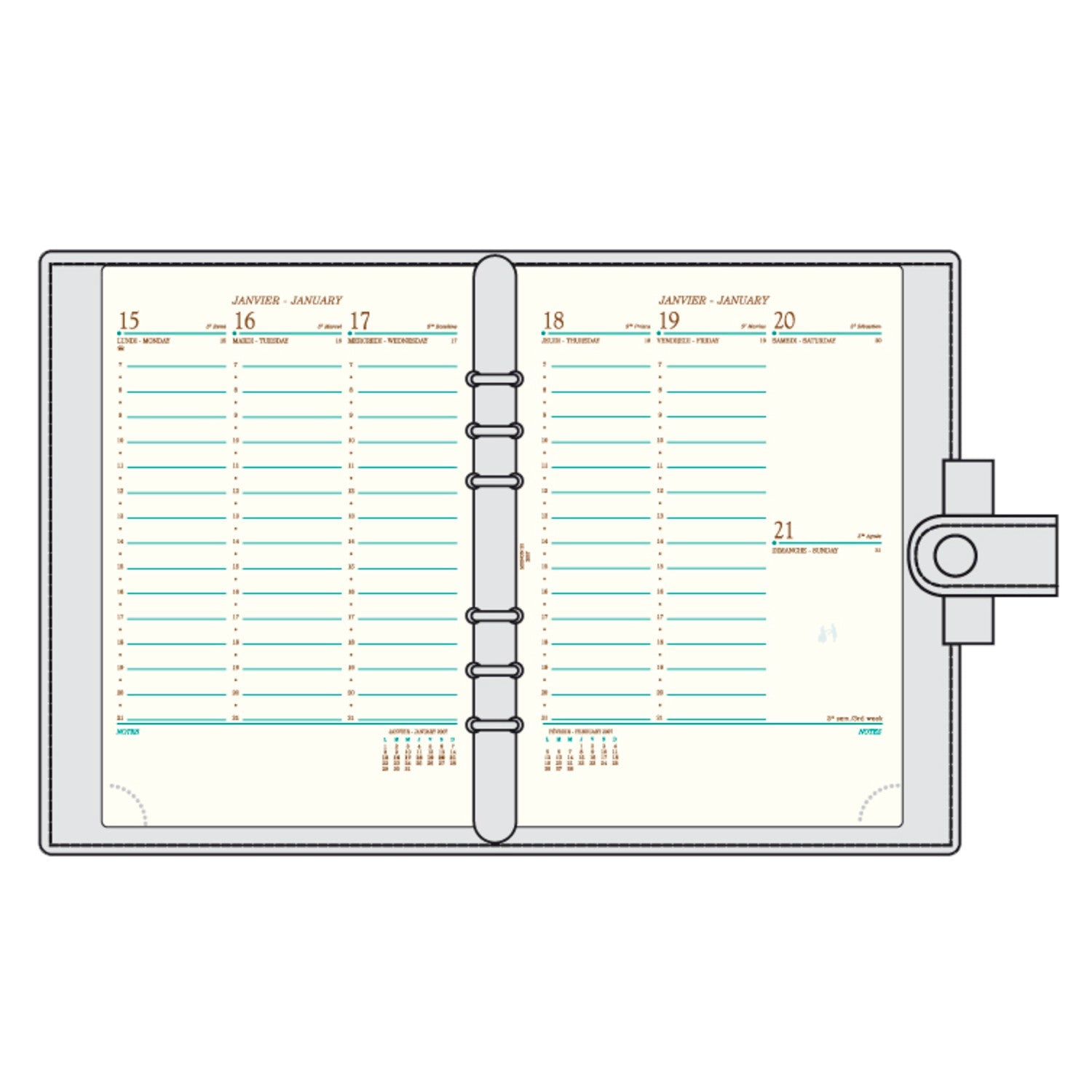 Organiseur Mignon AK22 Veau Boboli - 21 x 17.3 cm - 1 semaine sur 2 pages - Bleu marine -