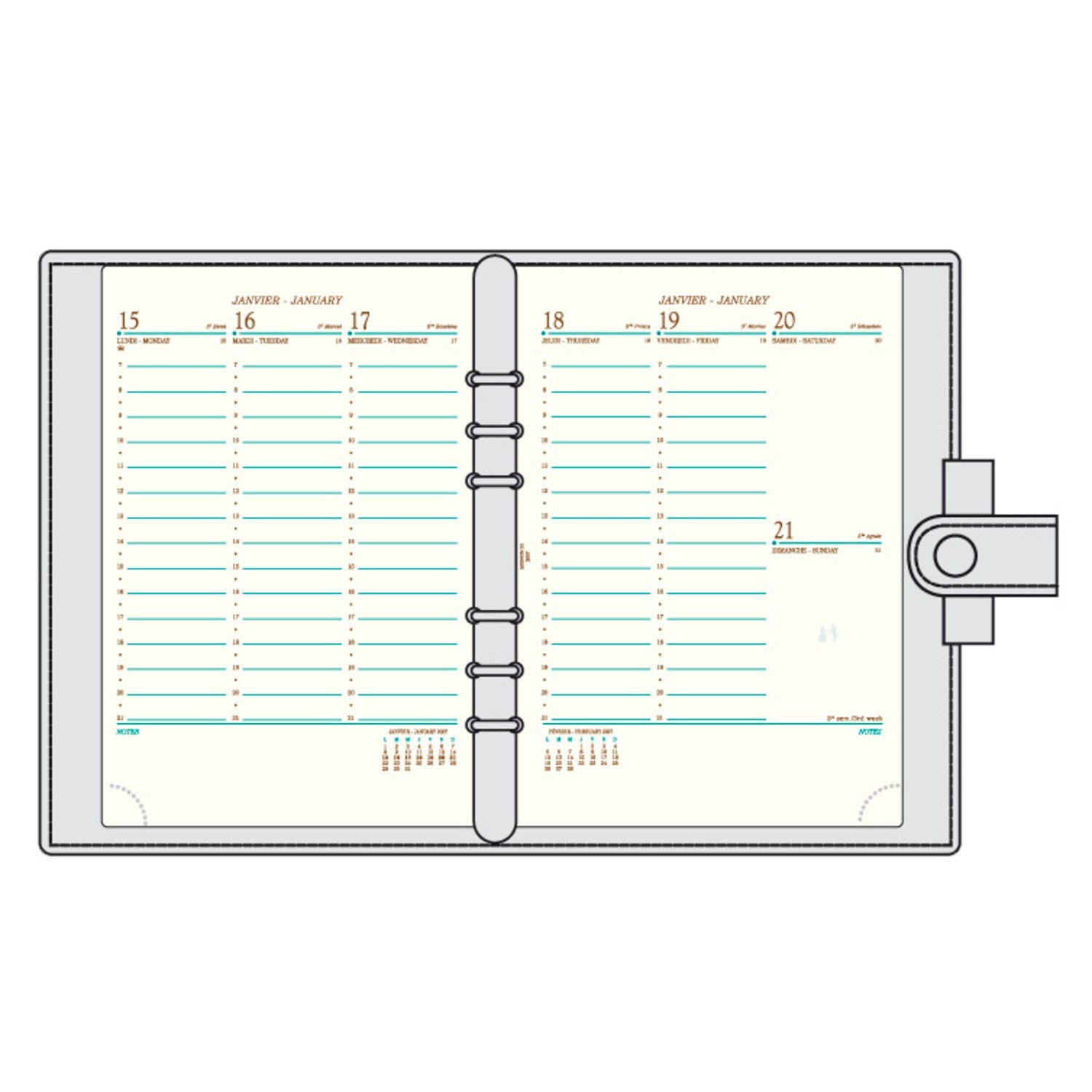 Organiseur Mignon AK22 Veau Boboli - 21 x 17.3 cm - 1 semaine sur 2 pages - Marron -