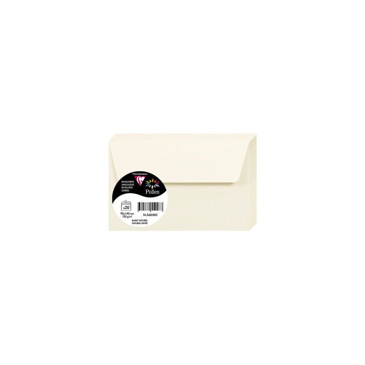 20 enveloppes CLAIREFONTAINE Pollen - 90 x 140 mm - 120 g/m² - Blanc naturel - 3329685605001